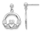14K White Gold Solid Polished Claddagh Earrings